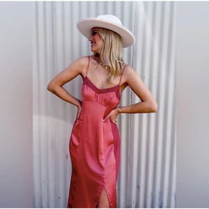 Free People NWT City Cool Midi Slip Dress Venetian Red XS